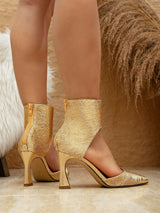 SHEIN Gold Pointed Toe Stiletto Back Zipper Buckle High Heel Pumps