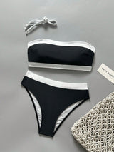 SHEIN Black and White Strapless Bandeau 2-in-1 Bikini Set