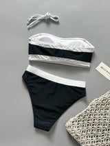SHEIN Black and White Strapless Bandeau 2-in-1 Bikini Set