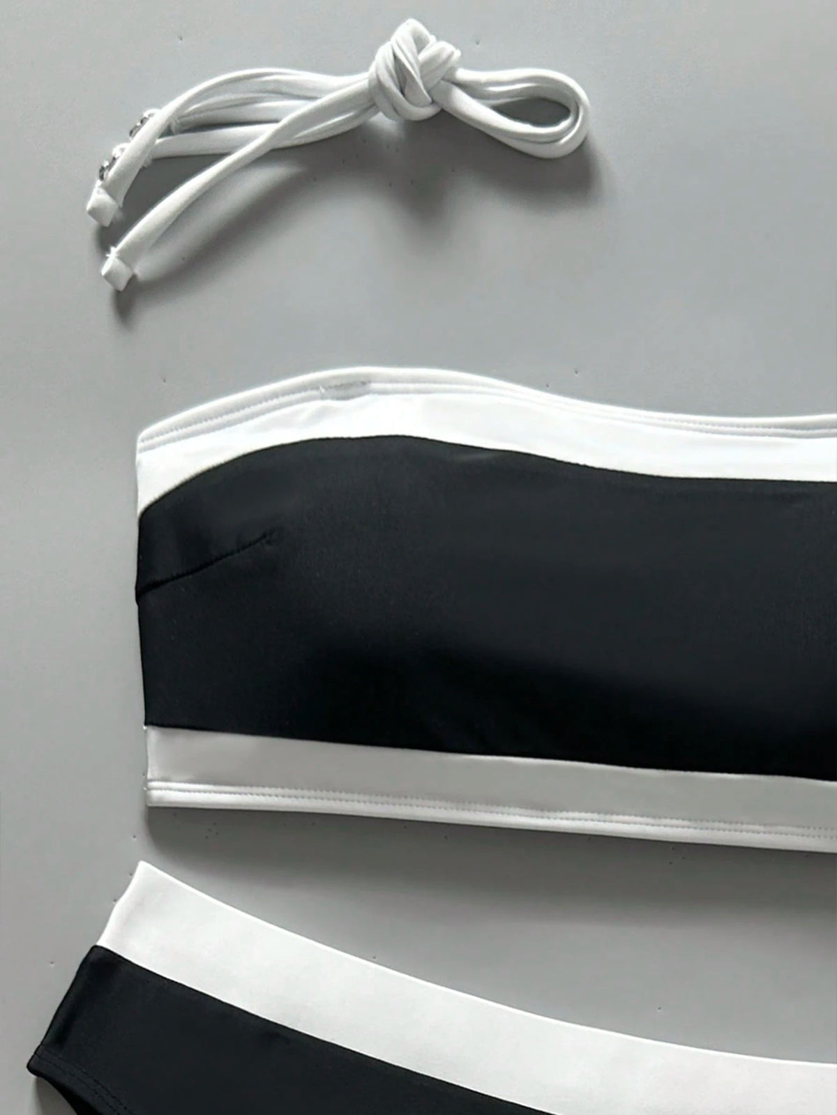 SHEIN Black and White Strapless Bandeau 2-in-1 Bikini Set