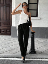 SHEIN Pariaura White Asymmetric Ruffled Hem Women Top