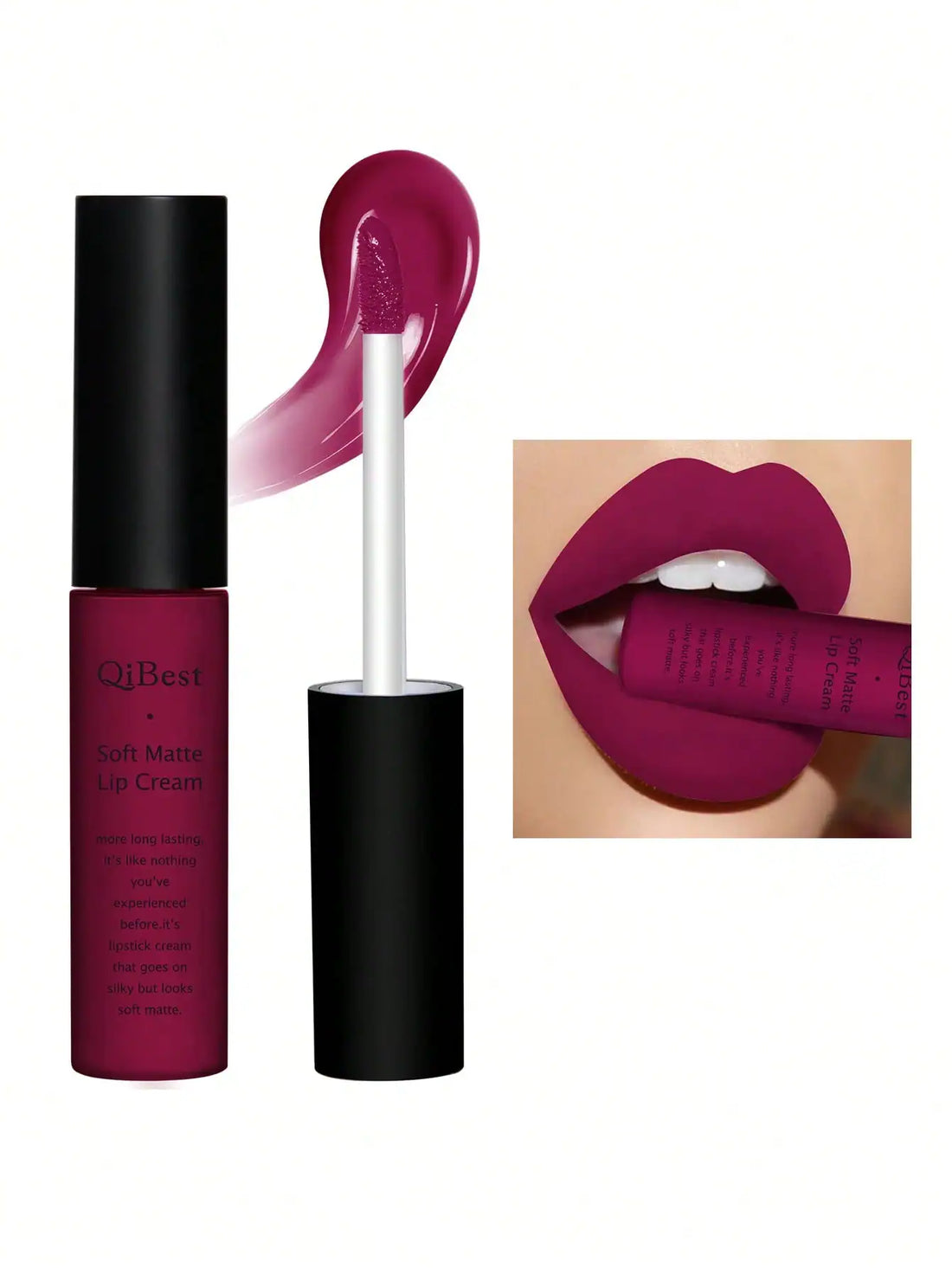 SHEIN QIBEST Soft Matte Lip Cream,Highly Pigmented Long-Lasting Wear Non-Stick Cup Liquid