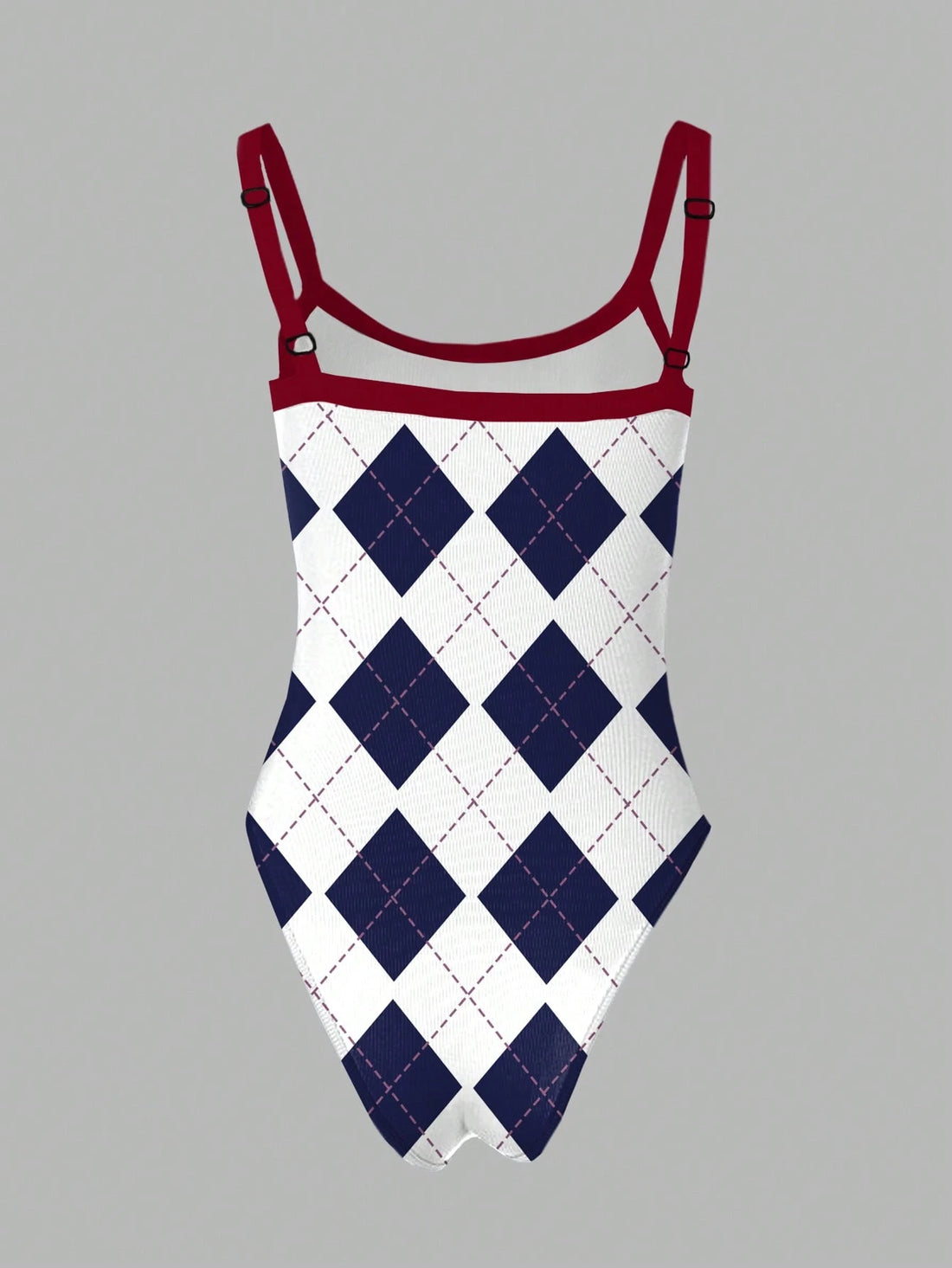 SHEIN Rovax Multicolor Rhombus Print Backless Spaghetti Strap Bodysuit