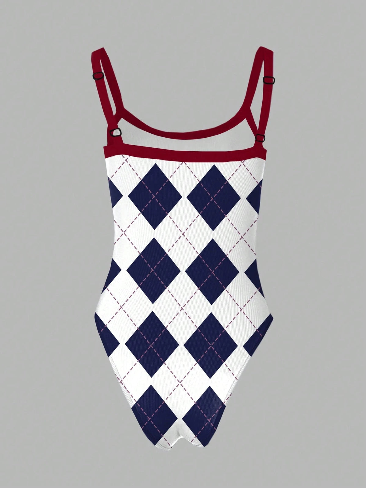 SHEIN Rovax Multicolor Rhombus Print Backless Spaghetti Strap Bodysuit