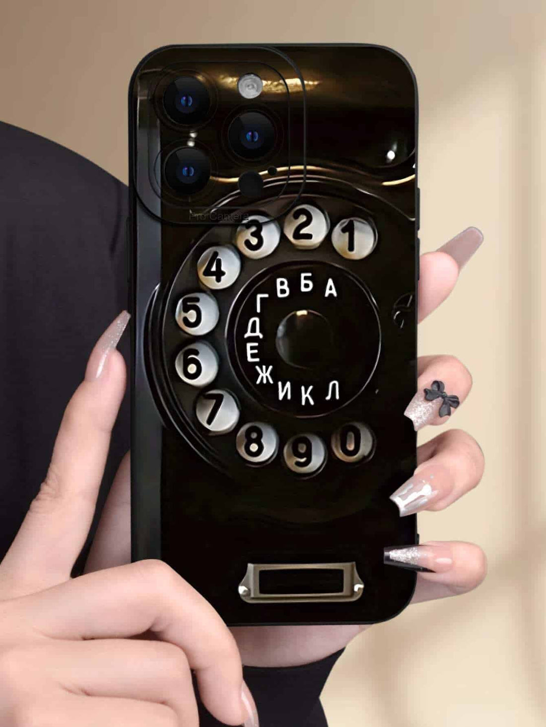 كفر موبايل TPU ناعم أسود بطبعة تليفون ريترو – SHEIN