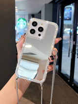 SHEIN Apple Phone Charm 1pc Rhinestone Mirror Shoulder Strap Silicone Phone Protective Case