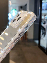 SHEIN Apple Phone Charm 1pc Rhinestone Mirror Shoulder Strap Silicone Phone Protective Case
