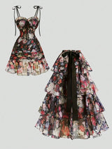 SHEIN Floral Print Sexy Party Satin Ribbon Sexy Fashion Romantic Party Style Spaghetti Strap