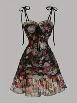 SHEIN Floral Print Sexy Party Satin Ribbon Sexy Fashion Romantic Party Style Spaghetti Strap