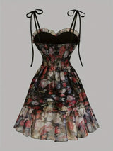 SHEIN Floral Print Sexy Party Satin Ribbon Sexy Fashion Romantic Party Style Spaghetti Strap