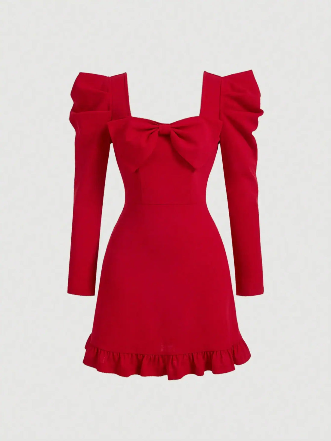 SHEIN MOD Women Gigot Sleeve Bow Tie Neck Red Dress
