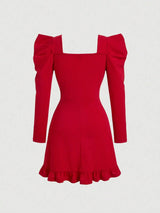 SHEIN MOD Red Gigot Sleeve Bow Tie Neck Sweetheart Mini Dress