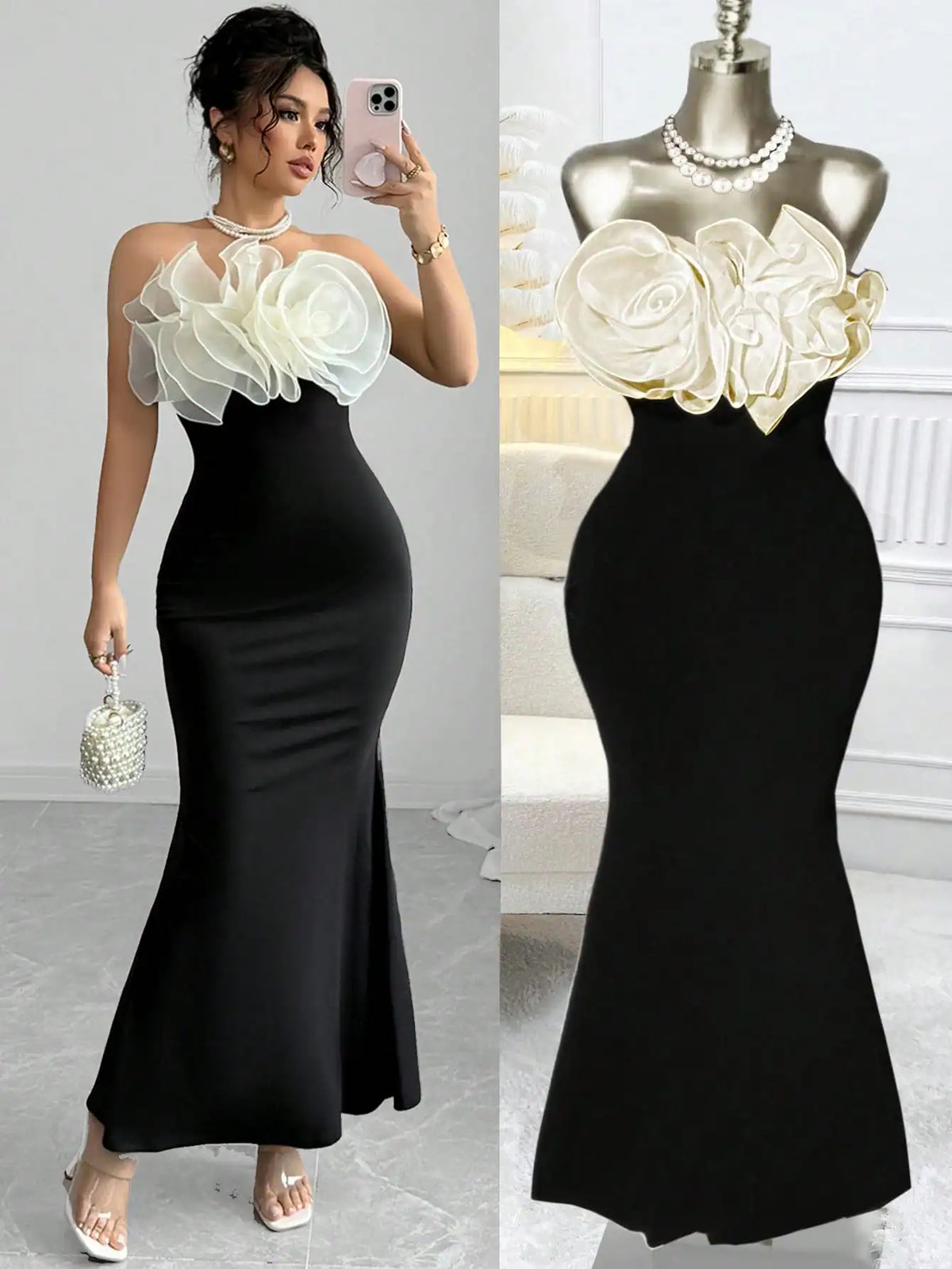 SHEIN Rafferiza Rafferiza Women's Romantic Elegant 3D Floral Chiffon Organza Flowers