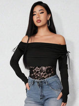 SHEIN Zolique One-Shoulder Rope-Decorated Waist With Lace Trim