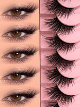 SHEIN 10 Pairs Of Naturally Fluffy Semi-False Eyelashes - Cat-Eye Gathered Light Long And Short False Eyelashes For A Bold