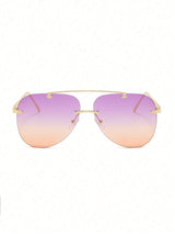 SHEIN 1 Pair Metal Double-Beam Glasses, Toad Eye Glasses, Frameless Personalized Fashion Glasses0
