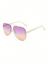 SHEIN 1 Pair Metal Double-Beam Glasses, Toad Eye Glasses, Frameless Personalized Fashion Glasses1