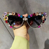 SHEIN 1 Pair Women's Personalized Cat Eye Oversized Crystal Fashion Glasses, Fashion Versatile, Suitable For Summer0