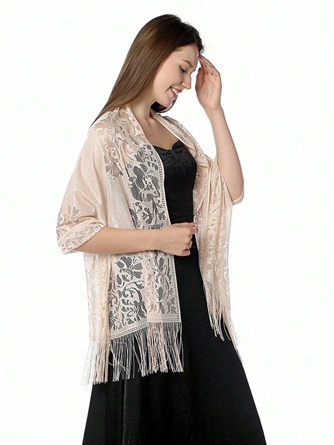 SHEIN 1pc Solid/Multi-Color Women's Classic Hollow Lace Scarf, Bridal/Bridesmaid Evening Party Wrap, Prom/Wedding0