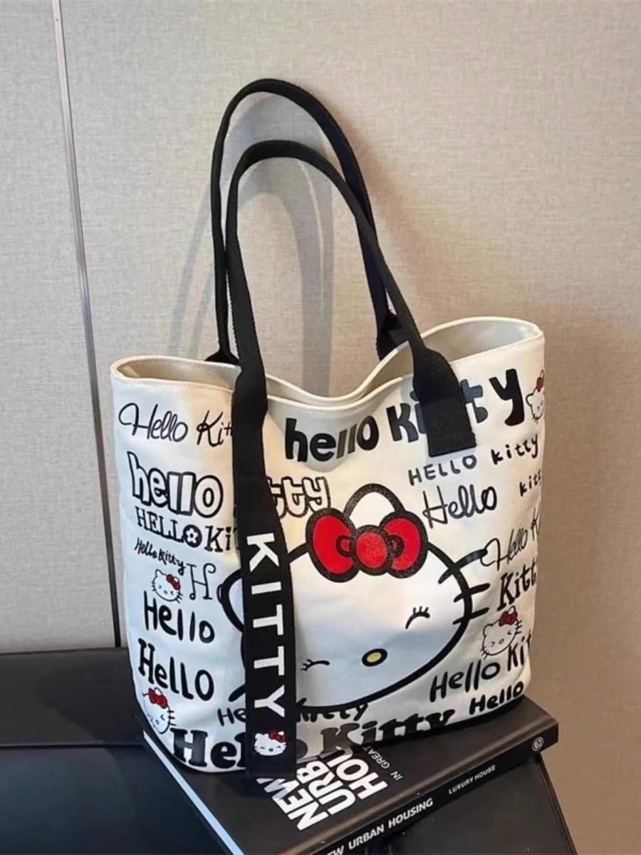SHEIN Bag Women's Large Capacity Tote Bag Travel Shoulder Handbag, Canvas Handbag, Cute KT Tote Shoulder Bag