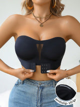 SHEIN Black Sexy One-Shoulder Lift Support Front Buckle Strapless Lingerie Bra