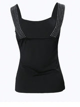 SHEIN ChicMe Square Neck Rhinestone Sleeveless Tank Top For Women Basic Versatile Slim Fit Sparkly Camisole0