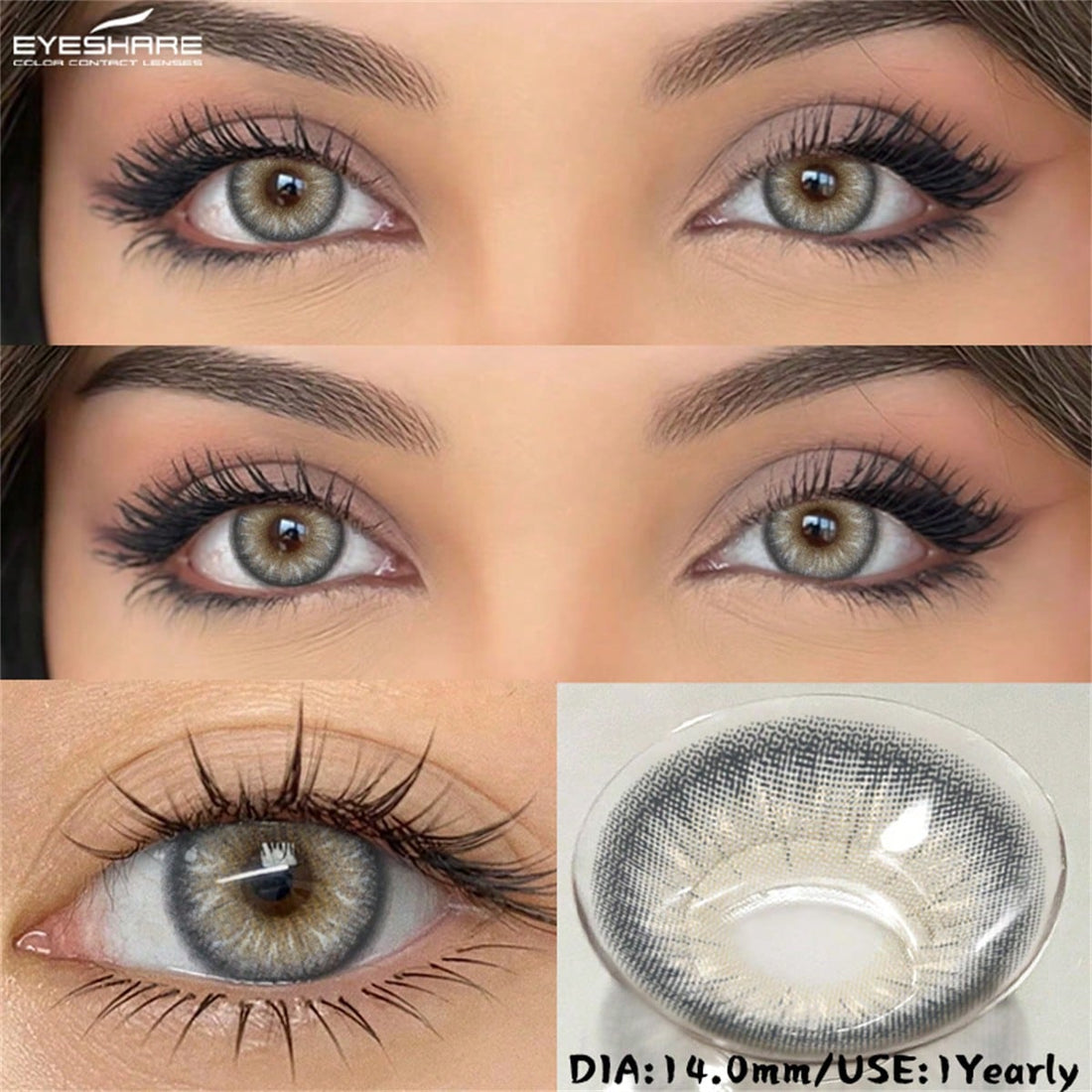 SHEIN EYESHARE 2pcs Gray Brown Eye Makeup Black Eye Annual Disposable Glasses Blue Beauty Soft Lenses,Comfortable Natural Suitable For Dates Or Daily Use00