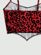 SHEIN EZwear Knitted Leopard Print Camisole Tank Top, Fitted & Cropped For Women