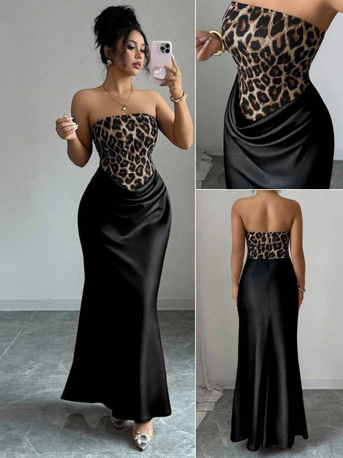 SHEIN Elenzga Leopard Print Sleeveless Bodycon Dress, Elegant & Charming Women's Halloween Costume