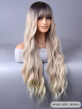 SHEIN European And American Fashion Long Brown Wavy Wig With Bangs 28 "Full Head Wig0