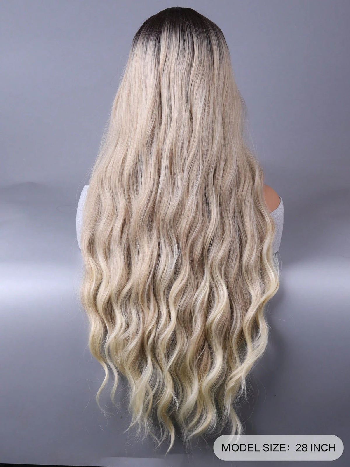 SHEIN European And American Fashion Long Brown Wavy Wig With Bangs 28 "Full Head Wig1