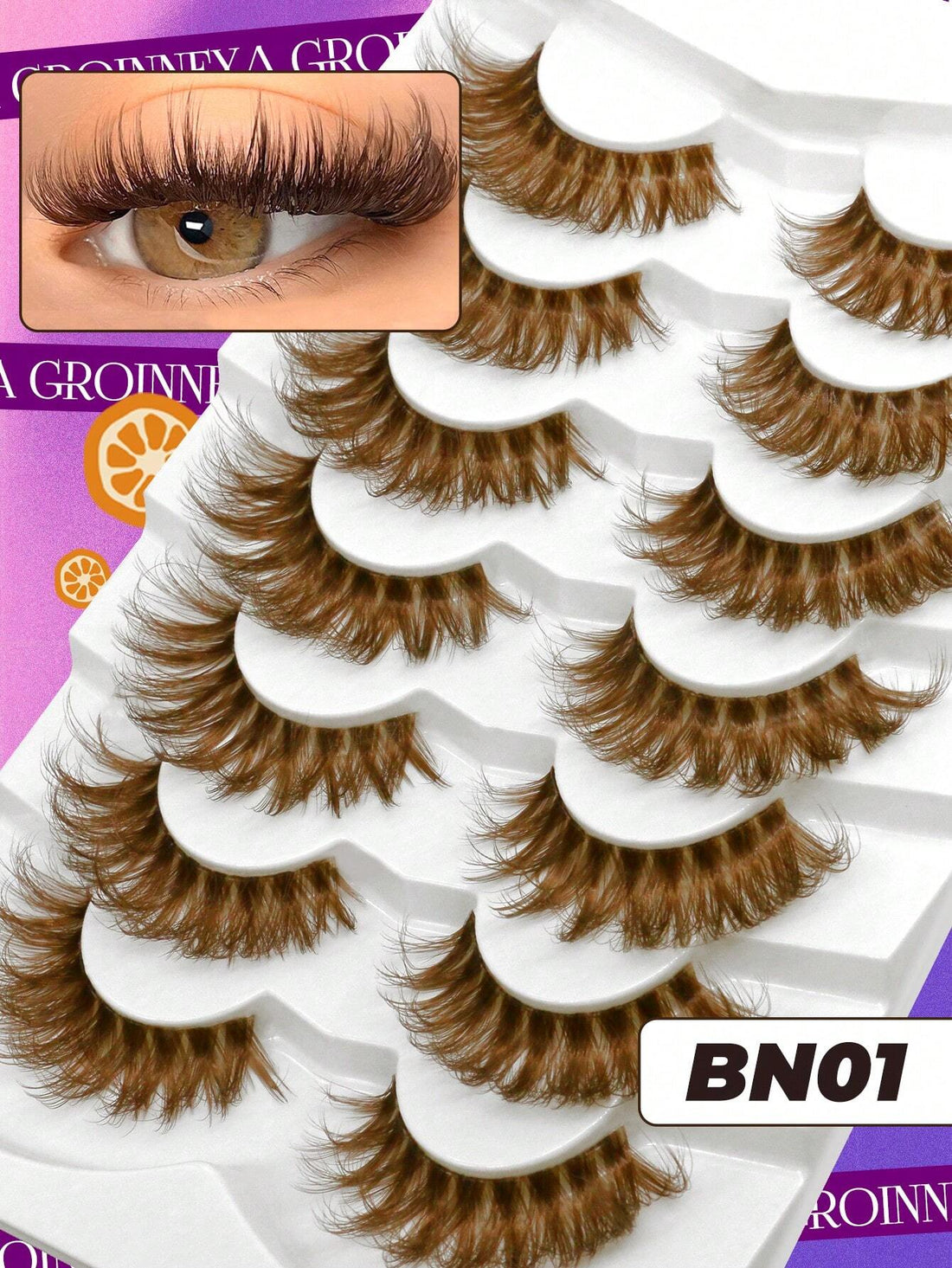 SHEIN GROINNEYA 7 Pairs Brown Lashes Faux Mink Eyelashes Clear Stem False Eyelashes Natural Look Fluffy Lashes Makeup0
