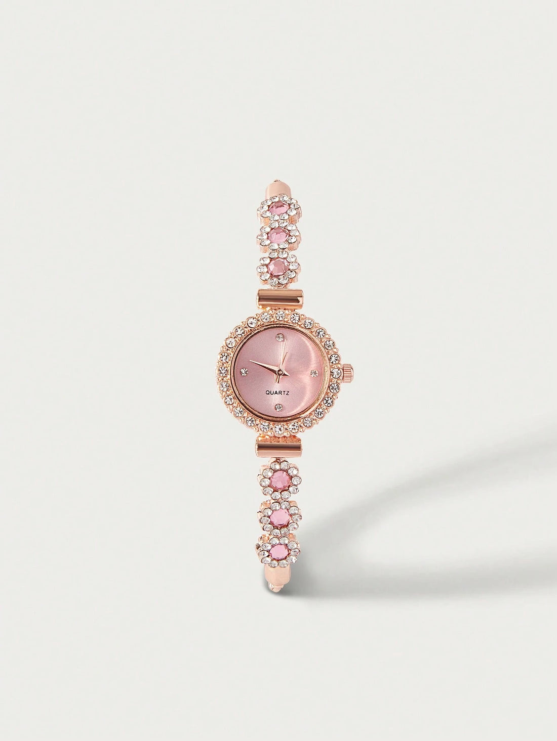 SHEIN Glisma 1pc Women's Pink Crystal Beaded Drawstring Bracelet With Crystal Inlaid Alloy Watch Case0