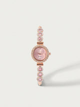 SHEIN Glisma 1pc Women's Pink Crystal Beaded Drawstring Bracelet With Crystal Inlaid Alloy Watch Case0