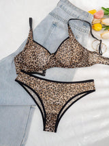 SHEIN HautHeat 2pcs Women's Strawberry Print Mesh Underwire Lingerie Bra And Panty Set ClassicAnimalPrint0