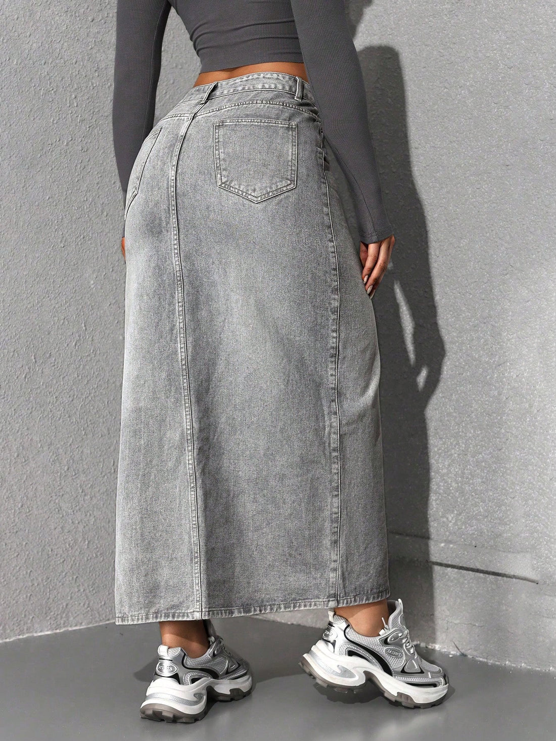 SHEIN Jeanoix Women's Casual Washed Denim Slit Skirt, Summer0