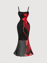 SHEIN MOD Floral Print Spaghetti Strap Fishtail Elegant Dress