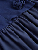 SHEIN MOD Navy Blue 3D Rose Tiered Strapless Mini Tube Dress