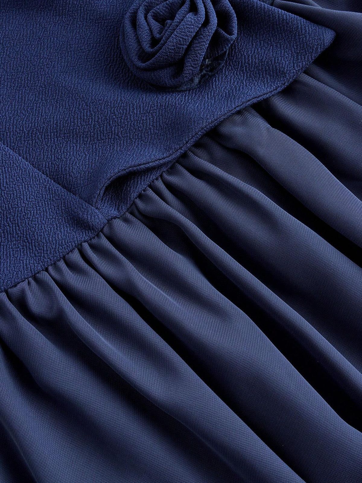 SHEIN MOD Navy Blue 3D Rose Tiered Strapless Mini Tube Dress