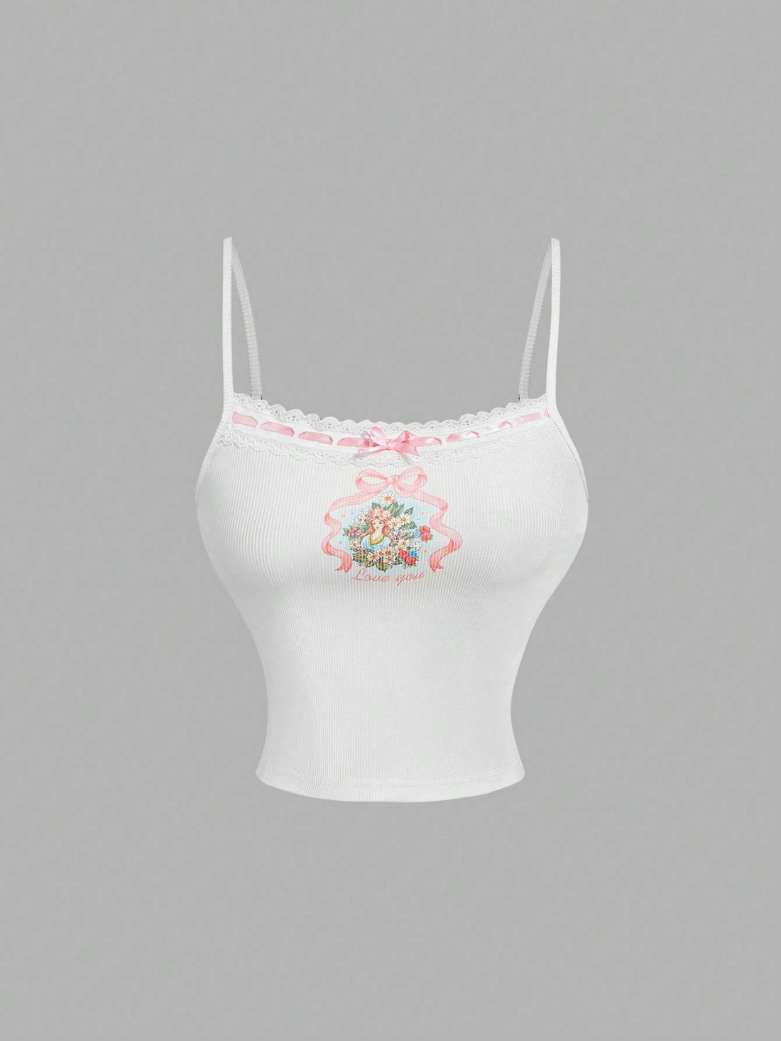 SHEIN MOD White Flower Lace Stitching Cute Camisole, Casual Vest