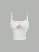 SHEIN MOD White Flower Lace Stitching Cute Camisole, Casual Vest