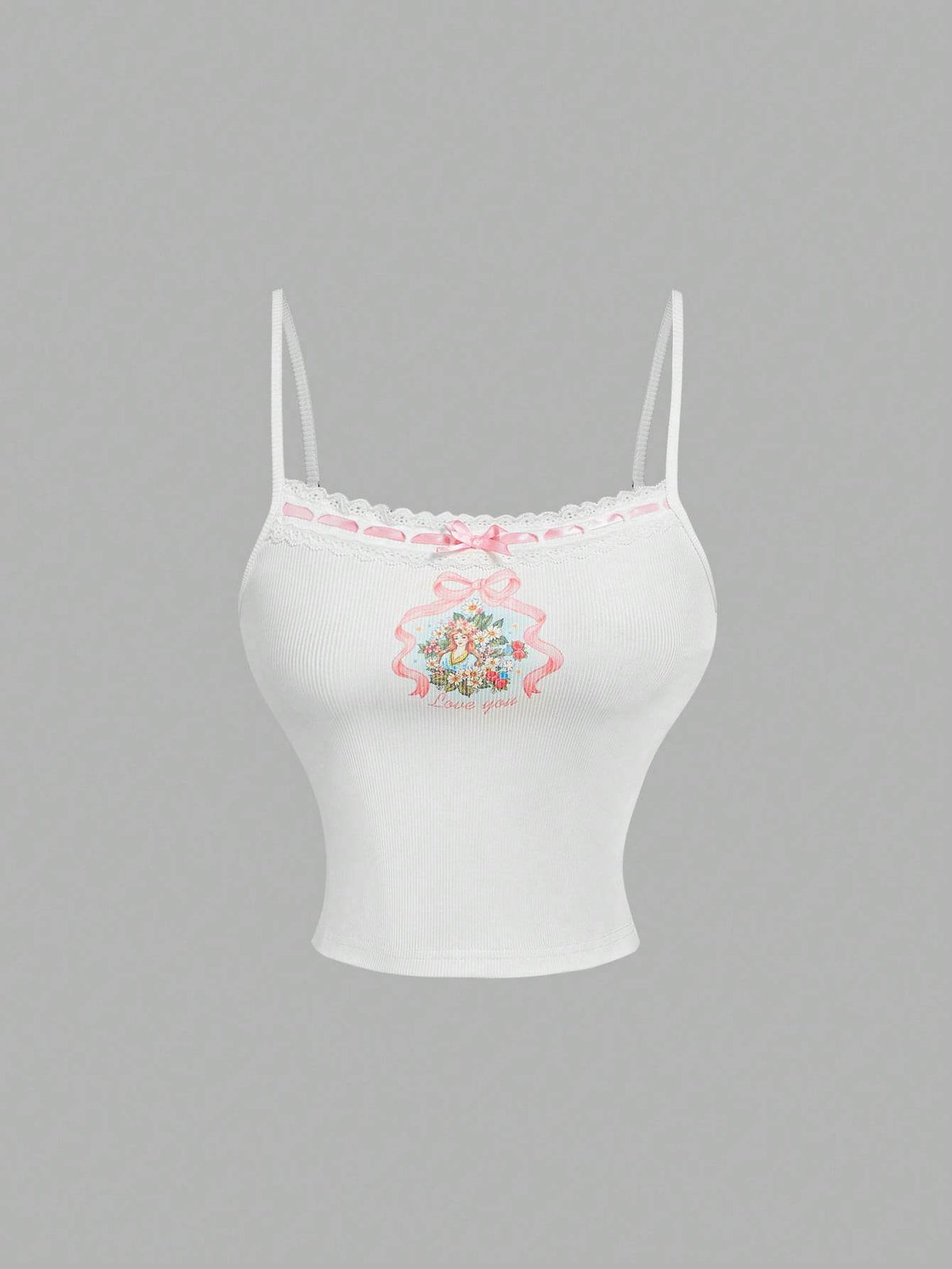 SHEIN MOD White Flower Lace Stitching Cute Camisole, Casual Vest