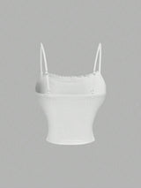 SHEIN MOD White Flower Lace Stitching Cute Camisole, Casual Vest