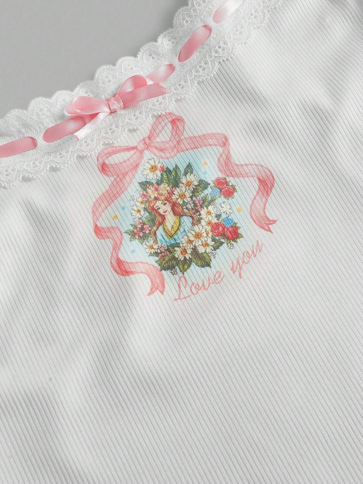 SHEIN MOD White Flower Lace Stitching Cute Camisole, Casual Vest