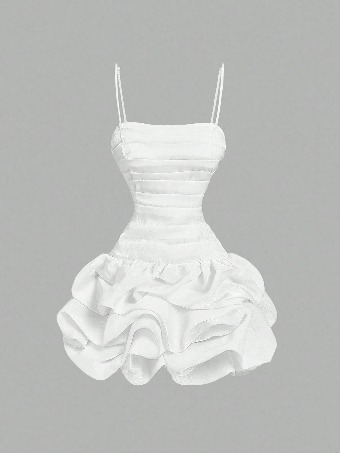 SHEIN MOD White Fitted Ruched Bubble Hem Organza Mini Dress