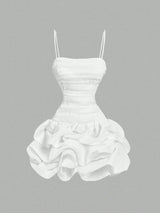 SHEIN MOD White Fitted Ruched Bubble Hem Organza Mini Dress