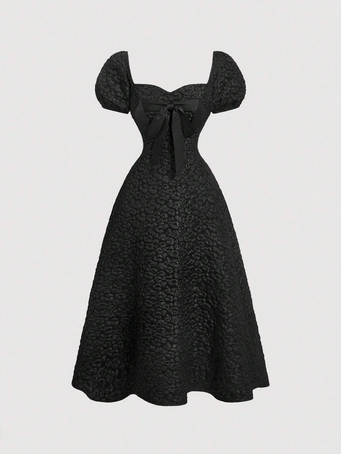 SHEIN MOD Women's Puff Sleeve Bowknot Textured Mid-Length Dress,Graduation Dress,Modest Dresses For Women