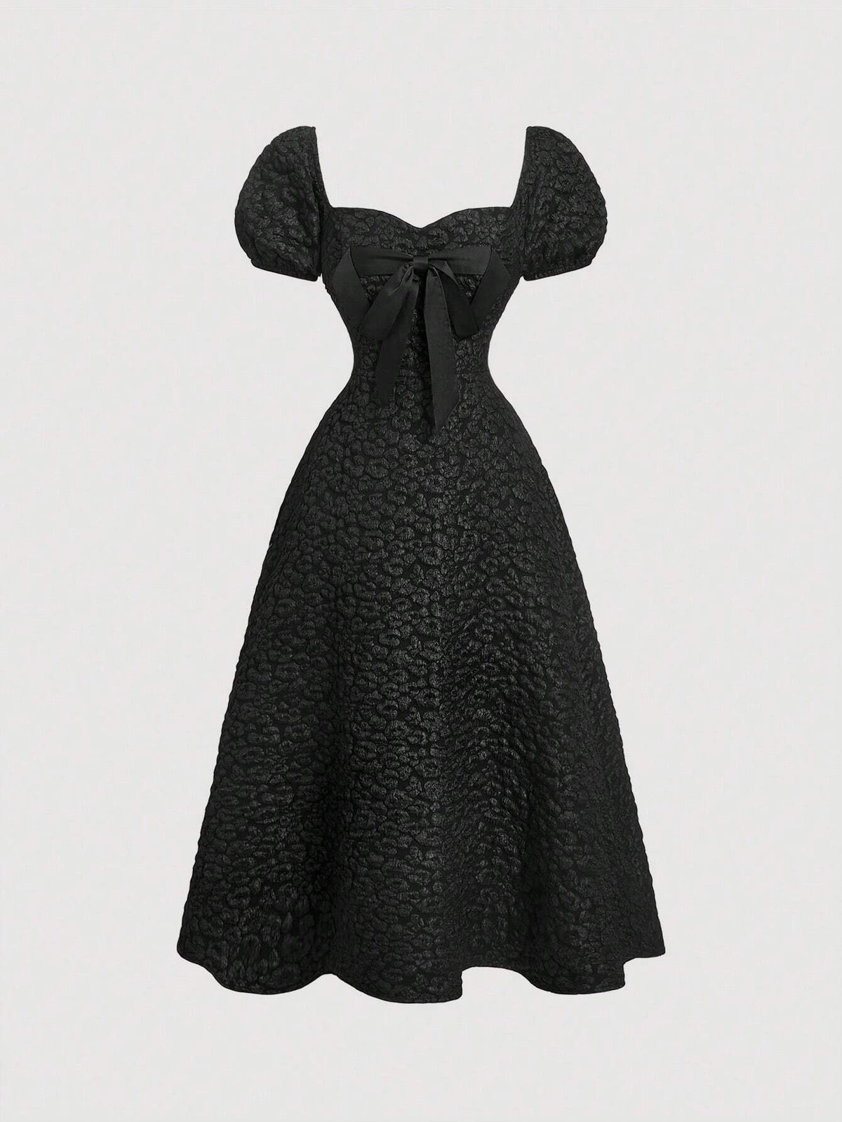SHEIN MOD Women's Puff Sleeve Bowknot Textured Mid-Length Dress,Graduation Dress,Modest Dresses For Women