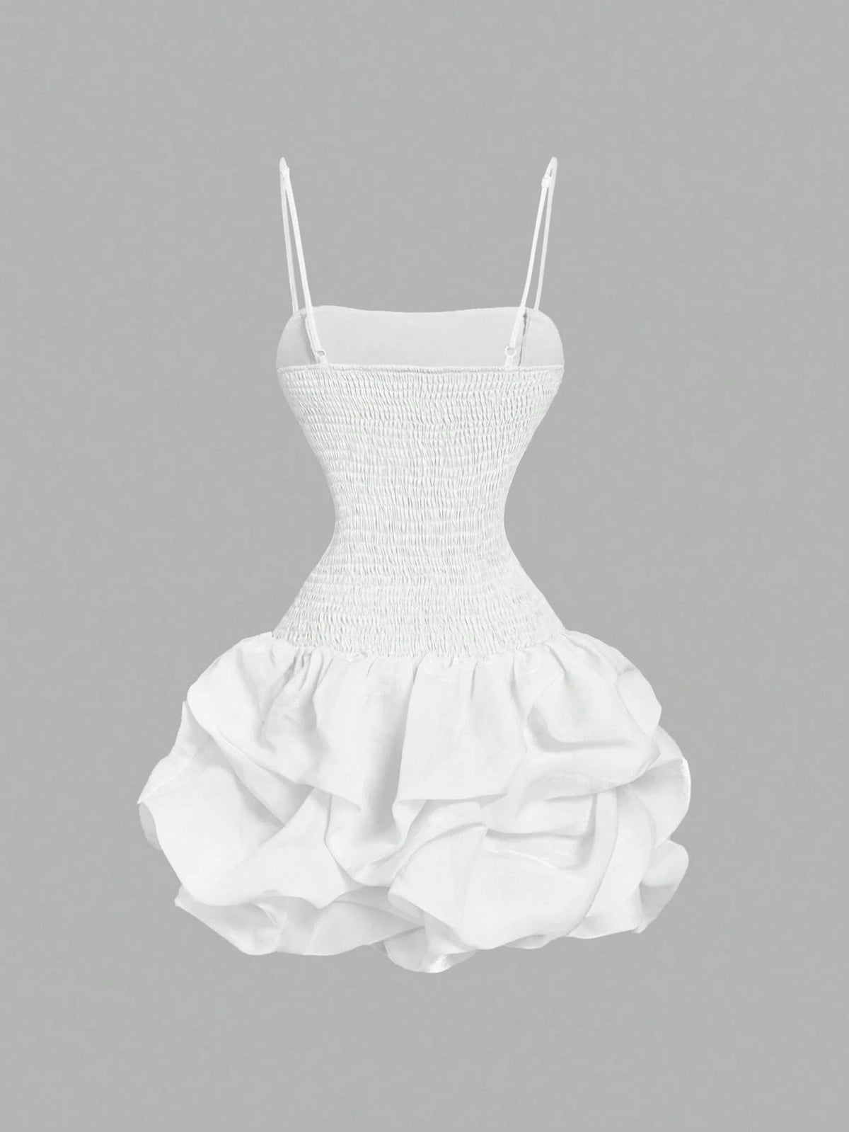 SHEIN MOD White Fitted Ruched Bubble Hem Organza Mini Dress