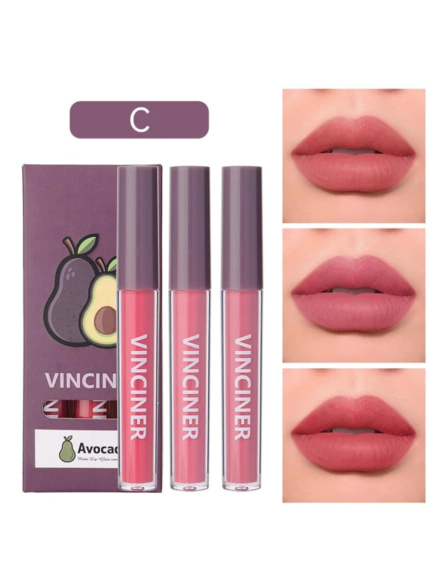 SHEIN Matte Liquid Lipstick Set, 3Pcs Mist Non-Stick Cup Moisturizing Long-Lasting Wear Lip Glaze Lip Gloss Lipstick Makeup Set 1